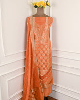 Banarasi Orange Unstitched Suit